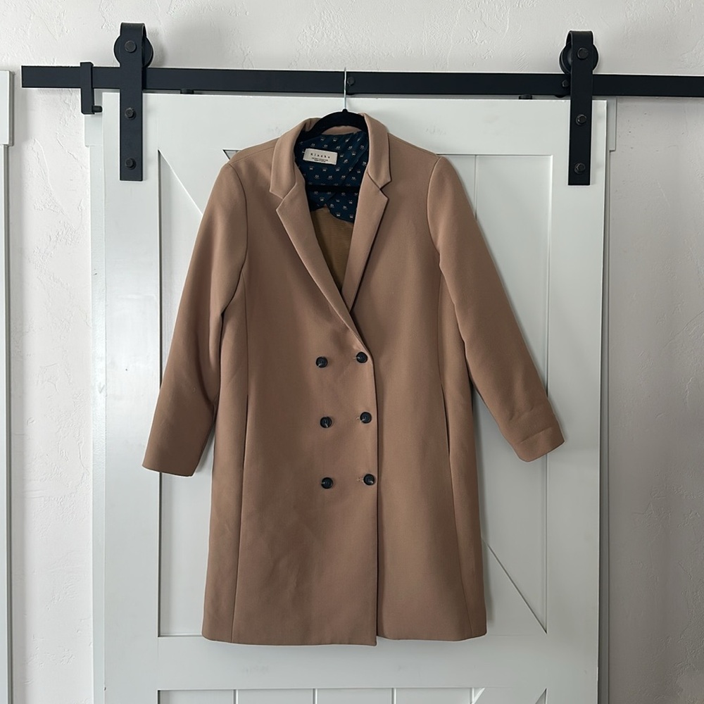 Tan Long Double breasted Modern vintage style coat